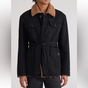 Dries Van Noten Black Field Jacket with Brown Collar